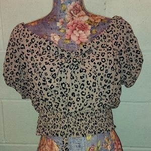 American Eagle Meduim Low Shoulder Blouse Leopard Print
